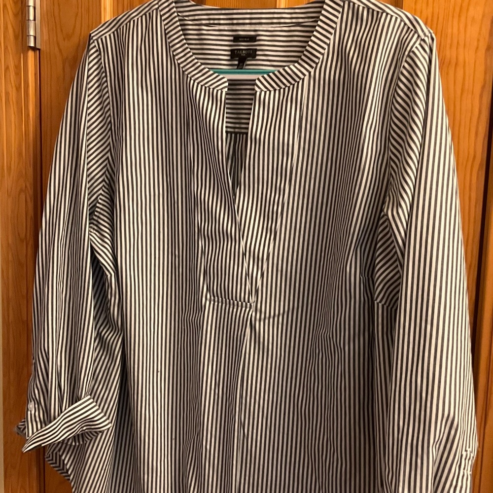 Talbots Striped Black and White Cotton Blouse/Tunic